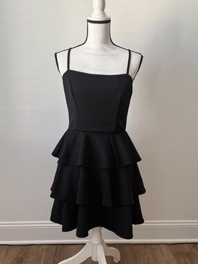 TRIXXI Black 3 Tiered Ruffle Skirt with Spaghetti Strap Dress, Size Medium
